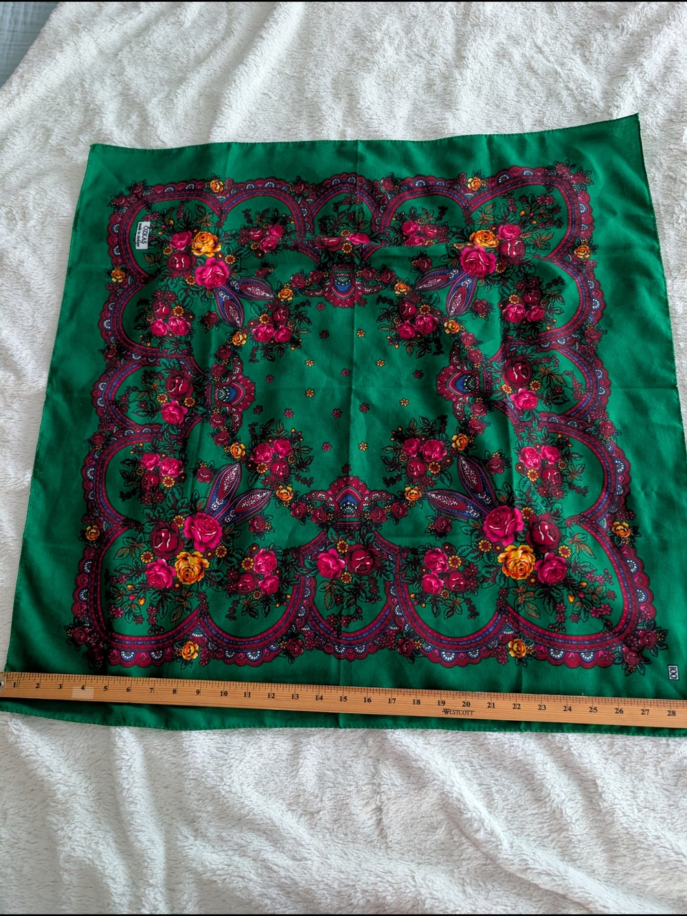 Green Floral 30in Scarf with Pink & Yellow Roses